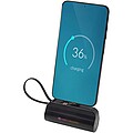 Powerbanka 5000 mAh 10W z recyklovaného plastu s konektorem typu C, výklopným stojánkem a kabelem 2 v 2, černá