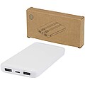 Powerbanka z recyklovaného plastu s kapacitou 10 000 mAh a výkonem 10 W se dvěma vestavěnými kabely, bílá