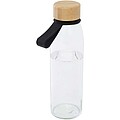 Skleněná láhev na vodu 500 ml se silikonovou rukojetí a bambusovým víčkem, černá