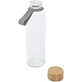 Skleněná láhev na vodu 500 ml se silikonovou rukojetí a bambusovým víčkem, šedá