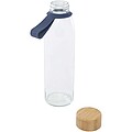 Skleněná láhev na vodu 500 ml se silikonovou rukojetí a bambusovým víčkem, tmavě tyrkysová