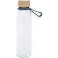 Skleněná láhev na vodu 500 ml se silikonovou rukojetí a bambusovým víčkem, tmavě tyrkysová