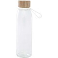 Skleněná láhev na vodu 500 ml se silikonovou rukojetí a bambusovým víčkem, transparentní