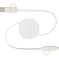 Vysouvací datový synchronizační a rychlonabíjecí 40W kabel 5 v 1 z recyklovaného plastu o délce 90 cm, bílá