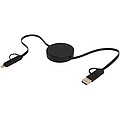 Vysouvací datový synchronizační a rychlonabíjecí 40W kabel 5 v 1 z recyklovaného plastu o délce 90 cm, černá