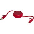 Vysouvací datový synchronizační a rychlonabíjecí 45W kabel 5 v 1 o délce 100 cm z recyklovaného plastu a hliníku, červená