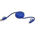 Vysouvací datový synchronizační a rychlonabíjecí 45W kabel 5 v 1 o délce 100 cm z recyklovaného plastu a hliníku, královská modrá