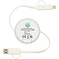 Vysouvací datový synchronizační a rychlonabíjecí 45W kabel 5 v 1 z recyklovaného plastu o délce 100 cm s bambusovými detaily, bílá