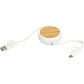 Vysouvací datový synchronizační a rychlonabíjecí 45W kabel 5 v 1 z recyklovaného plastu o délce 100 cm s bambusovými detaily, bílá