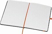 Zápisník A5, černé desky, oranžová gumička