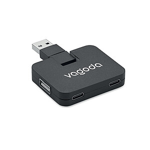Čtyřportový 2.0 USB rozbočovač z ABS. Výstup: 2x typ A a 2x typ C. Vstup: Typ C a Typ A. Délka kabelu: 20 cm., černá