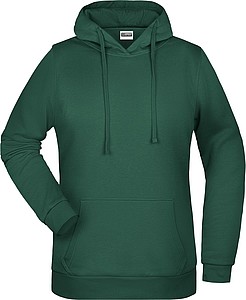 Dámská mikina s kapucí James Nicholson sweat hoodie women, tmavě zelená, vel. S