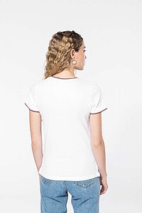 Dámské tričko LADIES PIQUÉ KNIT V-NECK, bílá/námořní modrá/červená, velikost XS