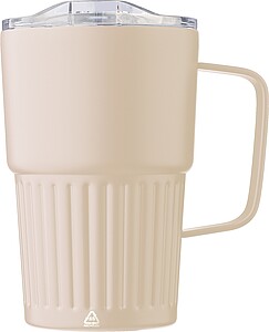 Dvoustěnný cestovní hrnek z recyklované nerezové oceli 450 ml, béžová
