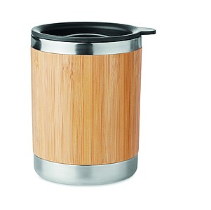 Dvoustěnný nerezový termohrnek s víčkem a bambusovým povrchem, 250ml - ekologické reklamní předměty