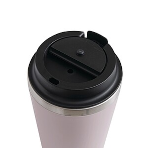 Dvouvrstvý termohrnek s víčkem, 350ml, uvnitř nerezový, zvenku plastový,růžová