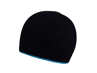 HAKARI Černá pletená čepice s barevným lemem, světle modrá - reklamní čepice