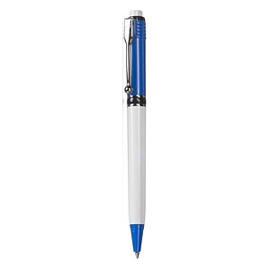 HELIS Plastová propiska značky Stilolinea s bílým tělem a barevnými detaily, modrá náplň, královsky modrá - psací potřeby