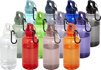 Láhev z recyklovaného plastu s karabinou, 400 ml, tyrkysová