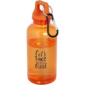 Láhev z recyklovaného plastu s karabinou, 400ml, oranžová