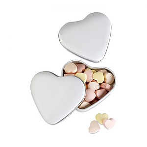 LOVEMINT Sladké bonbóny v plechové krabičce ve tvaru srdce, bílá