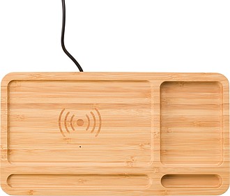 MEZLI Bambusový stolní organizér s bezdrátovou nabíječkou ekologické předměty