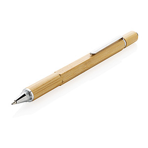 Multifunkční pero 5 v 1 z bambusu, hnědá - psací potřeby