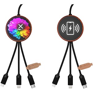 Nabíjecí kabel 5v1 z rPET se svítícím logem a 10 W nabíjecí podložkou SCX.design, hnědá - reklamní předměty