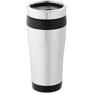 Nerezový termohrnek s plastovým vnitřkem, objem 470 ml, stříbrná/černá - reklamní předměty