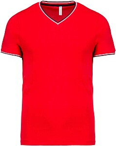 Pánské tričko Kariban PIQUÉ KNIT V-NECK,červená/námořní modrá/bílá, velikost S