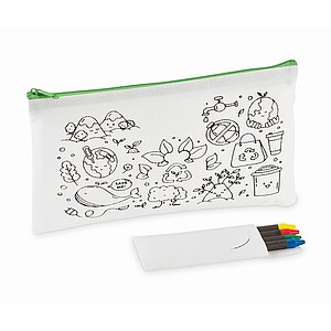 Penál se 4 pastelkami, světle zelená - obaly s potiskem