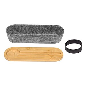 Pevný penál z plsti s bambusovým víkem