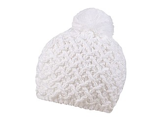 Pletená zimní čepice s výrazným vzorem, bílá