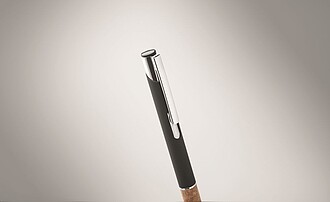 Propiska s modrou náplní a korkovým úchopem, černá