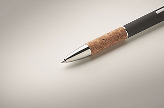 Propiska s modrou náplní a korkovým úchopem, černá