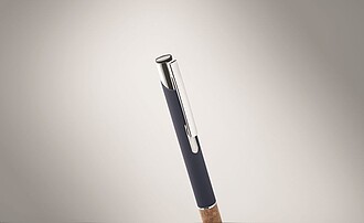 Propiska s modrou náplní a korkovým úchopem, modrá