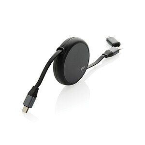 Recyklovaný hliníkový zatahovací 2v1 kabel 240W, černá - reklamní předměty