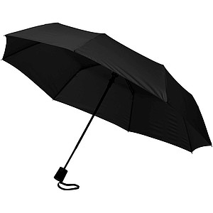 Skládací třísekční deštník s potahem z PE pongee, černá - reklamní deštníky