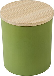 Skleněná svíčka s bambusovým víčkem, vůně jasmínu, zelená