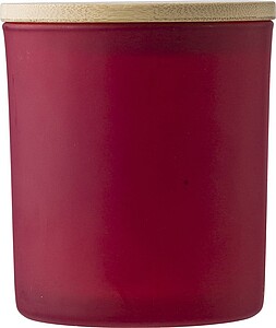 Skleněná svíčka s bambusovým víčkem, vůně skořice, červená