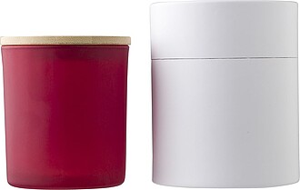 Skleněná svíčka s bambusovým víčkem, vůně skořice, červená