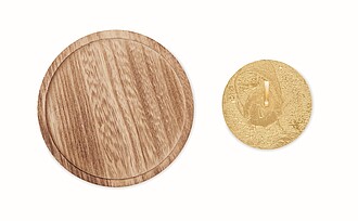 Svíčka s dřevěným stojánkem, zlatá