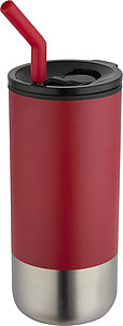 Termohrnek s brčkem 480 ml, červená - reklamní předměty