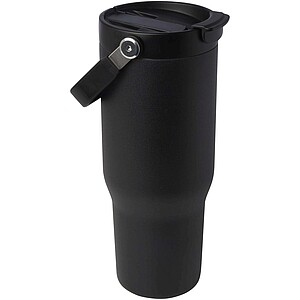 Termohrnek s vakuovou a měděnou izolací 900 ml z recyklované nerezové oceli s víčkem s dvojitou funkcí, černá - reklamní předměty