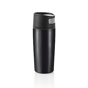 Termohrnek s víčkem, kombinace nerez, plast, černý - reklamní předměty