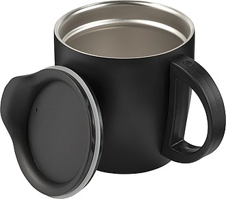 TRIMO Dvoustěnný nerezový termohrnek s víčekm, objem 350ml, černá - reklamní předměty