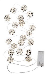 Vánoční světelný řetěz s 20 LED světly ve tvaru dřevěné sněhové vločky