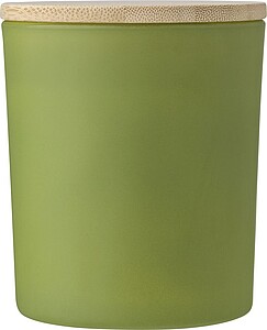 Velká skleněná svíčka s bambusovým víčkem, vůně jasmínu, zelená - svíčka s vlastním potiskem