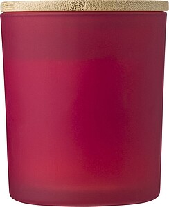 Velká skleněná svíčka s bambusovým víčkem, vůně skořice, červená