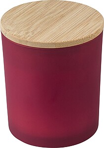 Velká skleněná svíčka s bambusovým víčkem, vůně skořice, červená